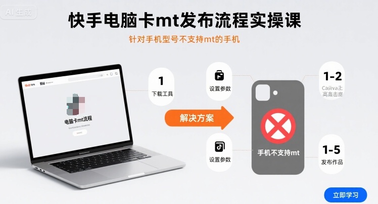 快手电脑卡mt发布流程实操课，针对手机型号不支持mt的手机-百盛轻创