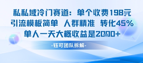 私域冷门赛道单个收费198米引流模板简单人群精准 45%的转化率单人一天大概收益多张-百盛轻创