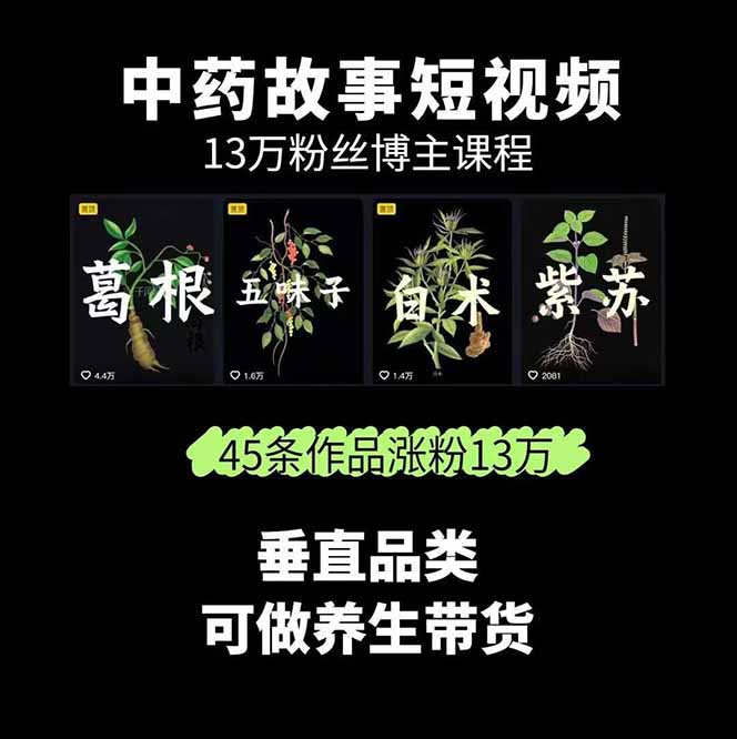 图片[1]-中草药养生赛道：AI文案+故事模板+橱带货，45条作品涨粉13w+单月变现1万+-百盛轻创