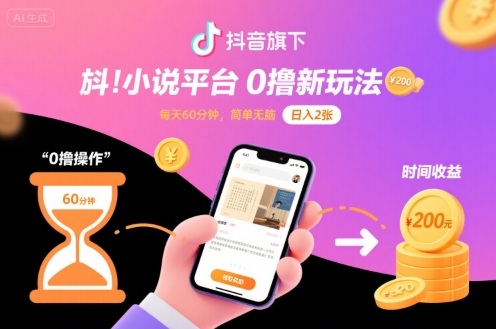 抖音旗下小说平台0撸新玩法，每天挂G60分钟，简单无脑，日入2张【揭秘】-百盛轻创