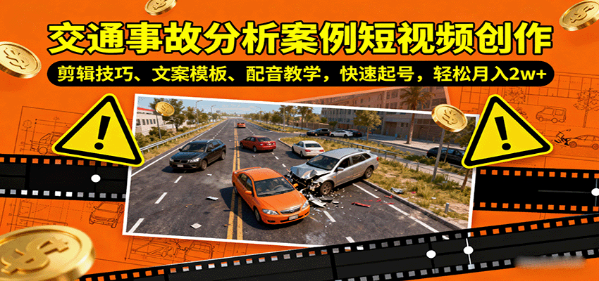 交通事故分析案例短视频创作，剪辑技巧、文案模板、配音教学，快速起号，轻松月入2w+-小艾项目网