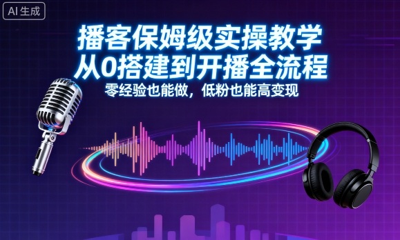 播客保姆级实操教学，从0搭建到开播全流程，零经验也能做，低粉也能高变现-百盛轻创