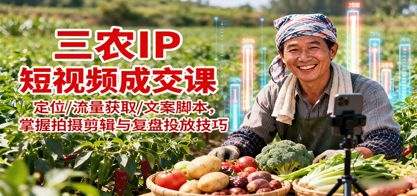 三农IP短视频成交课：定位/流量获取/文案脚本，掌握拍摄剪辑与复盘投放技巧-百盛轻创