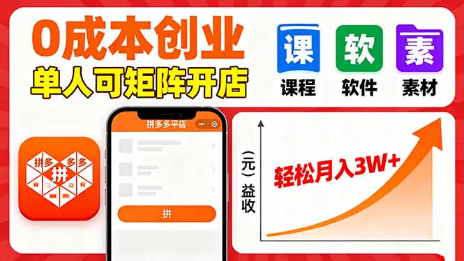 拼多多虚拟电商，0成本，单人可矩阵开店，轻松月入3W+-百盛轻创
