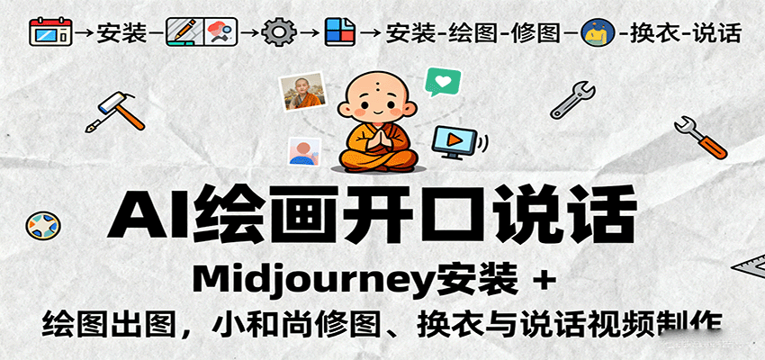 AI绘画开口说话，Midjourney安装 + 绘图出图，小和尚修图、换衣与说话视频制作-百盛轻创