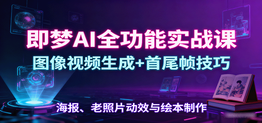 即梦AI全功能实战课：图像视频生成+首尾帧技巧，海报、老照片动效与绘本制作-百盛轻创
