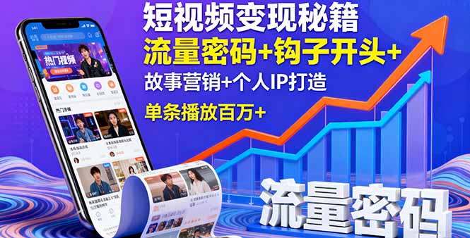 短视频变现秘籍，流量密码+钩子开头+故事营销+个人IP打造，单条播放百万+-百盛轻创