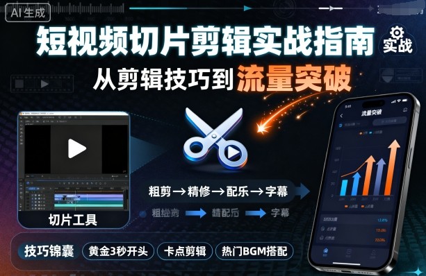 短视频切片剪辑实战指南，从剪辑技巧到流量突破-百盛轻创