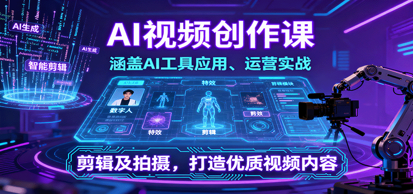 AI视频创作课，涵盖AI工具应用、运营实战、剪辑及拍摄，打造优质视频内容-小艾项目网