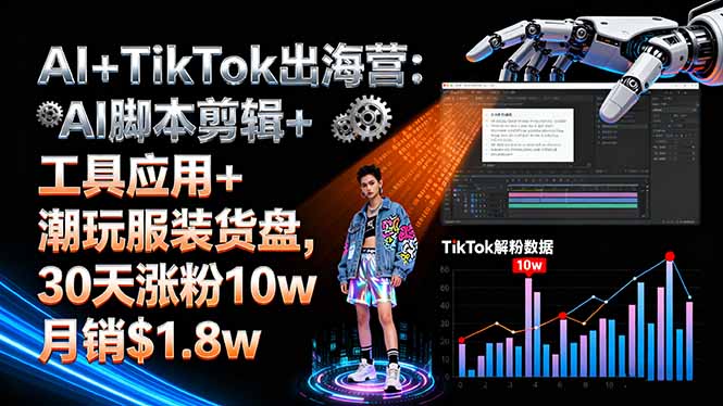 AI+TikTok出海营:AI脚本剪辑+工具应用+潮玩服装货盘,30天涨粉10w月销$1.8w-小艾项目网