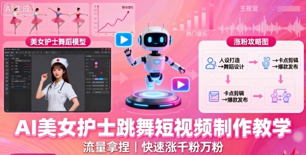 AI美女护士跳舞短视频制作教学,流量拿捏,快速涨千粉万粉【提示词+视频教程】