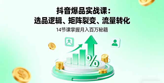 抖音爆品实战课：选品逻辑、矩阵裂变、流量转化，14节课掌握月入百万秘籍-百盛轻创