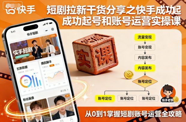 短剧拉新干货分享之快手成功起号和账号运营实操课-百盛轻创