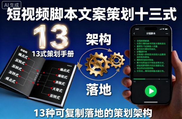 短视频脚本文案策划十三式，13种可复制落地的策划架构-小艾项目网