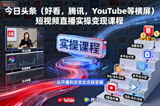 今日头条(好看，腾讯，YouTube等横屏)短视频直播实操变现课程-小艾项目网