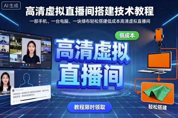 高清虚拟直播间搭建技术教程，一部手机、一台电脑、一块绿布轻松搭建低成本高清虚拟直播间-百盛轻创