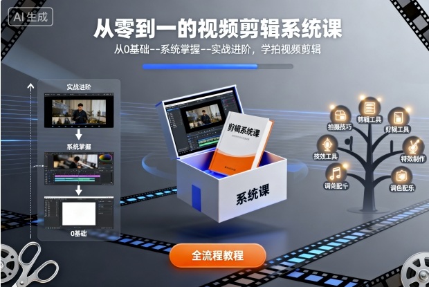 从零到一的视频剪辑系统课，从0基础–系统掌握–实战进阶，学拍视频剪辑-百盛轻创