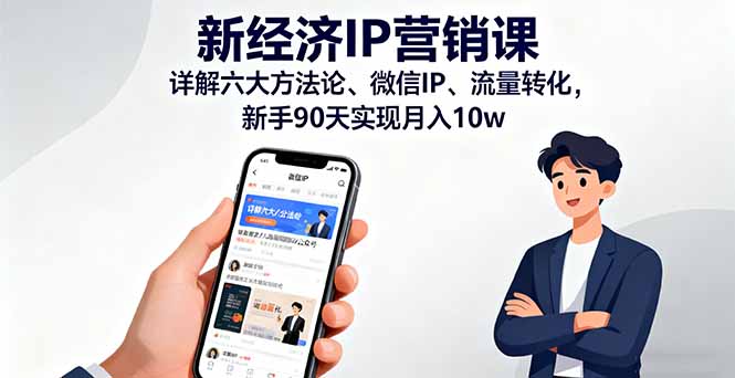 新经济IP营销课：详解六大方法论、微信IP、流量转化，新手90天实现月入10w-小艾项目网