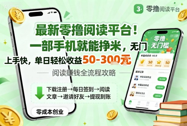 最新零撸阅读平台！一部手机就能挣米，无门槛上手快，单日轻松收益50-3张【揭秘】-百盛轻创