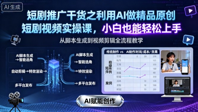 短剧推广干货之利用AI做精品原创短剧视频实操课，小白也能轻松上手-百盛轻创