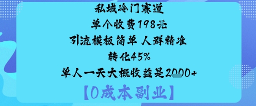 私域冷门赛道:单个收费198米引流模板简单人群精准转化45%单人一天大概收益是1k+-百盛轻创