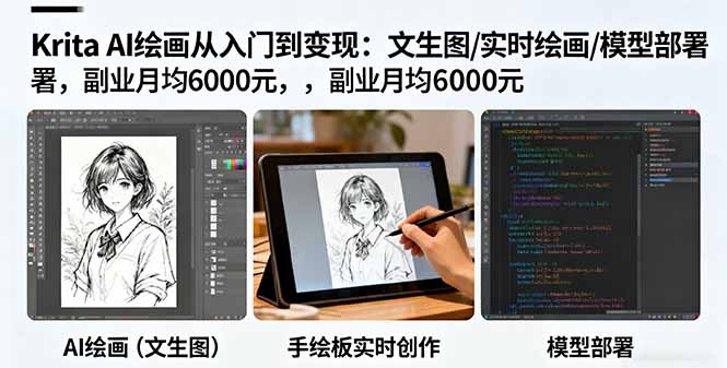 Krita AI绘画从入门到变现：文生图/实时绘画/模型部署，副业月均6000元-百盛轻创