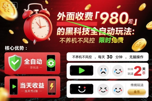 外面收费980的黑科技全自动玩法，不养机不风控，每天30分钟，无脑操作，当天收益2张【揭秘】-小艾项目网