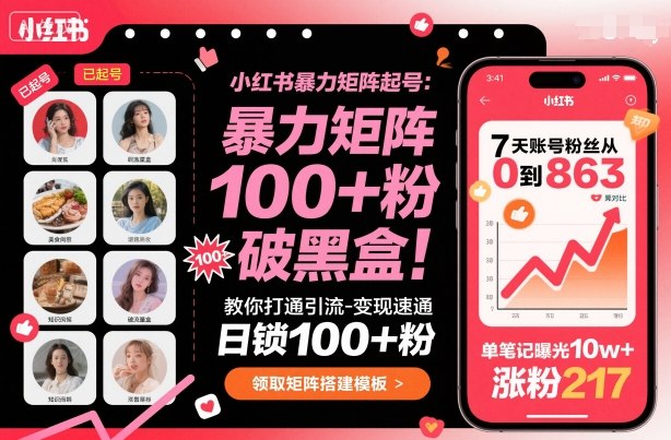 小红书暴力矩阵起号，教你打通引流-变现速通，日锁100+粉，破流量黑盒-百盛轻创
