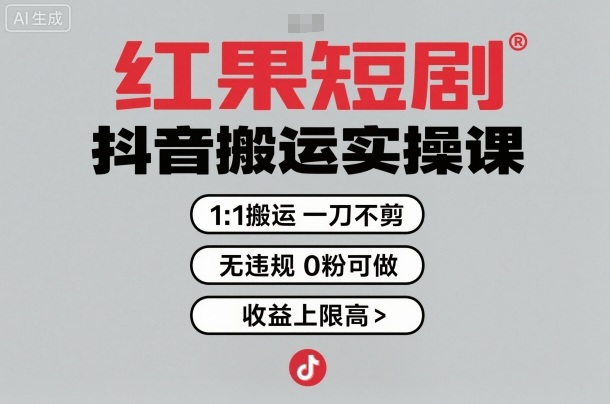 红果短剧拉新之抖音搬运实操课，1：1搬运，一刀不剪，无违规，0粉可做，收益上限高-小艾项目网