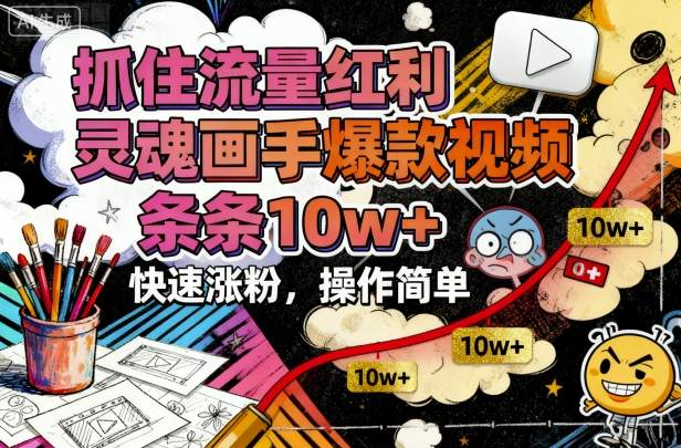 抓住流量红利，灵魂画手爆款视频，条条10w+，快速涨粉，操作简单-小艾项目网