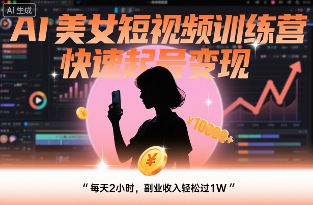 AI美女短视频训练营，快速起号变现，每天2小时，副业收入轻松过1W-小艾项目网