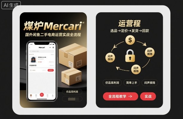 煤炉Mercari国外闲鱼二手电商运营实战全流程，仿品高利润，简单上手，闷声搞钱-小艾项目网