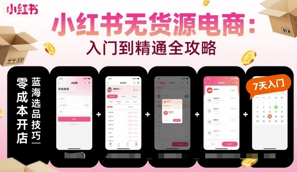 小红书无货源电商，入门到精通，开店+选品+笔记+剪辑+赛道+内容-百盛轻创