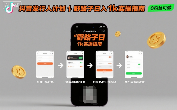 抖音发行人计划全新野路子玩法，随时随地，只要有手机，就能操作，日入1k+【揭秘】-小艾项目网