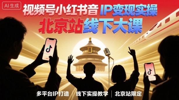 视频号小红书抖音IP变现实操北京站线下大课，40+行业短视频高变现姿势，100+IP高变现实操技术-小艾项目网