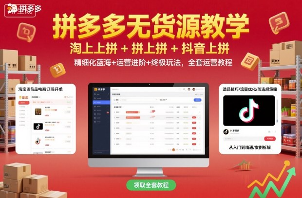 拼多多无货源教学，淘上拼+拼上拼+抖上拼，精细化蓝海+运营进阶+终极玩法，全套运营教程-百盛轻创