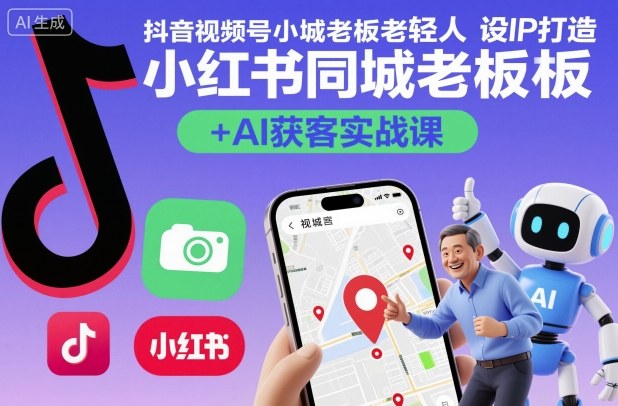 抖音视频号小红书同城老板轻人设IP打造+AI获客实战课，人设打造-算法拆解-拍摄剪辑-内容运营-AI创作-百盛轻创