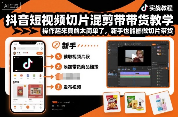 抖音短视频切片混剪带货教学，操作起来真的太简单了，新手也能做切片带货-百盛轻创