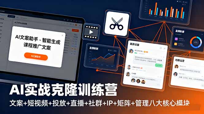 AI实战克隆训练营：文案+短视频+投放+直播+社群+IP+矩阵+管理八大核心模块-百盛轻创