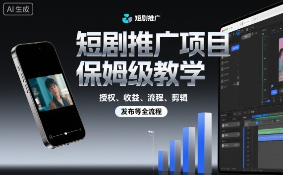 短剧推广项目保姆级教学，授权、收益、流程、剪辑，发布等全流程-百盛轻创