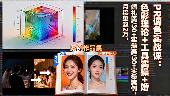 PR调色实战课：色彩理论+工具实操+婚礼医美/30+实操案例，月接单超2万-百盛轻创