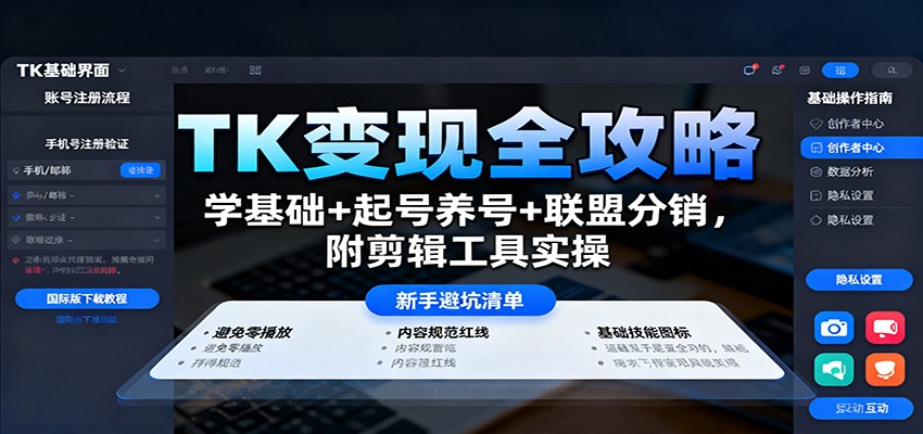 TK变现全攻略：学基础+起号养号+联盟分销，附剪辑工具实操-小艾项目网
