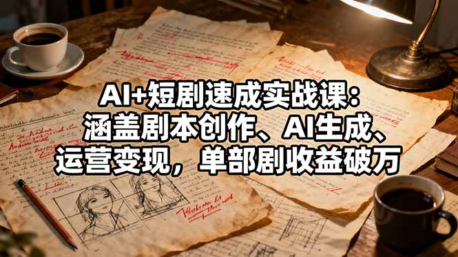 AI+短剧速成实战课：涵盖剧本创作、AI生成、运营变现，单部剧收益破万-小艾项目网