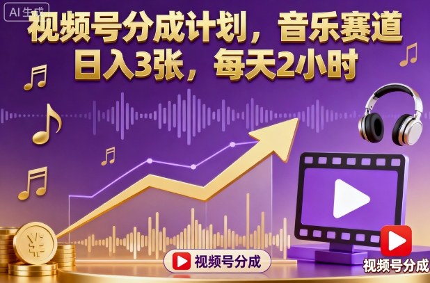 视频号分成计划，音乐赛道，日入3张，每天2小时-百盛轻创