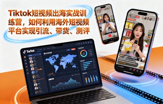 Tiktok短视频出海实战训练营，如何利用海外短视频平台实现引流、带货、测评-百盛轻创