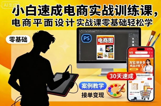 小白速成电商实战训练课，电商平面设计实战课零基础轻松学-百盛轻创