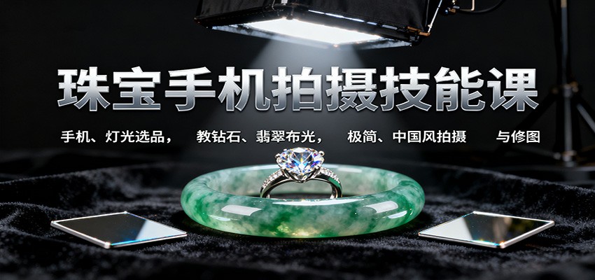 珠宝手机拍摄技能课:手机、 灯光选品，教钻石、翡翠布光，极简、中国风拍摄与修图-百盛轻创