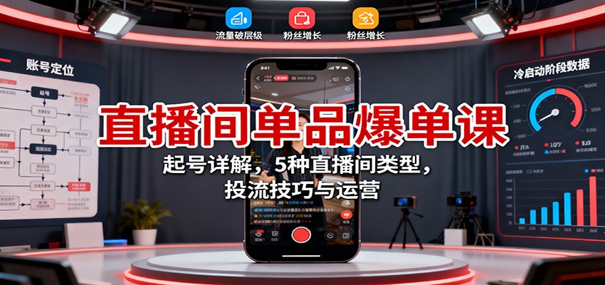 直播间单品爆单课：起号详解，5种直播间类型，投流技巧与运营-百盛轻创