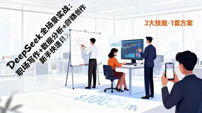 DeepSeek全场景实战：职场写作+数据分析+自媒体创作，新手快速月入过万-百盛轻创