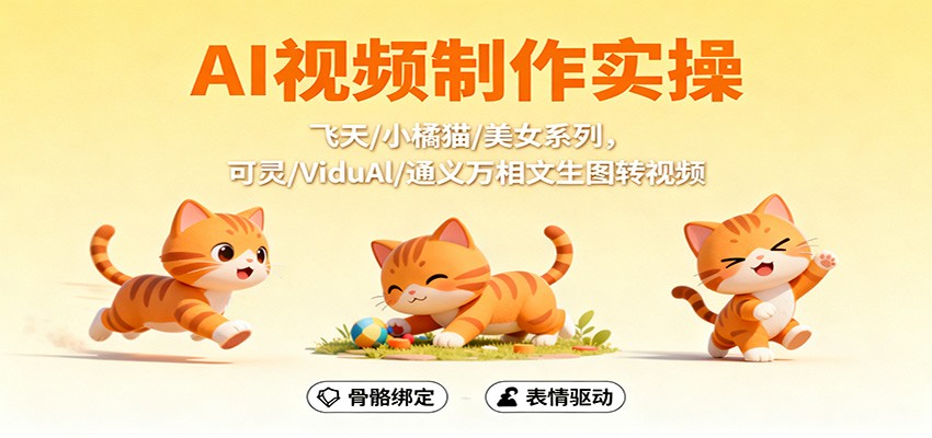 AI视频制作实操，飞天/小橘猫/美女系列，可灵/ViduAl/通义万相文生图转视频-百盛轻创